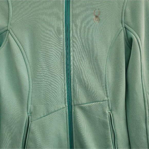 Spyder Core Full Zip Jacket Sz M Aqua Blue Performance Fleece Hiking Outdoor - Picture 4 of 16